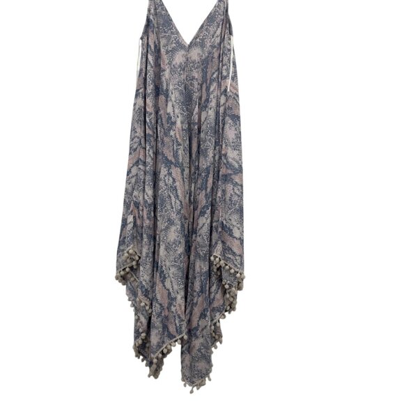 GOA Beachwear By Japna Boho-Style Snake Print Dress Spaghetti Strap Pom-pom Hem - Picture 2 of 7